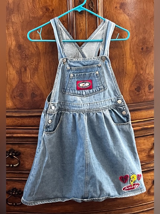 Warner Bros. Other - KIDS VTG CLOTHES: Denim Kids Overall Dress with Tweety Patch - Light Blue